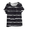 thumbnail image 4 of Olyvenn Women Cotton Linen Short Sleeve Shirts Summer Boho Stripe Print Blouses Casual Button Loose Tunic Tops Black XXL, 4 of 4