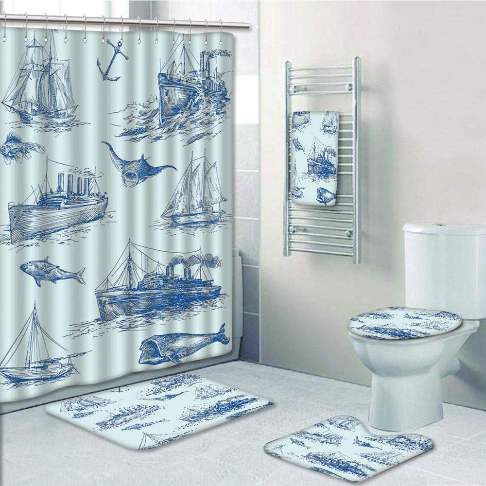 PRTAU Nautical Undersea Wildlife Shark Ancient Boat Ships Navy Stormy