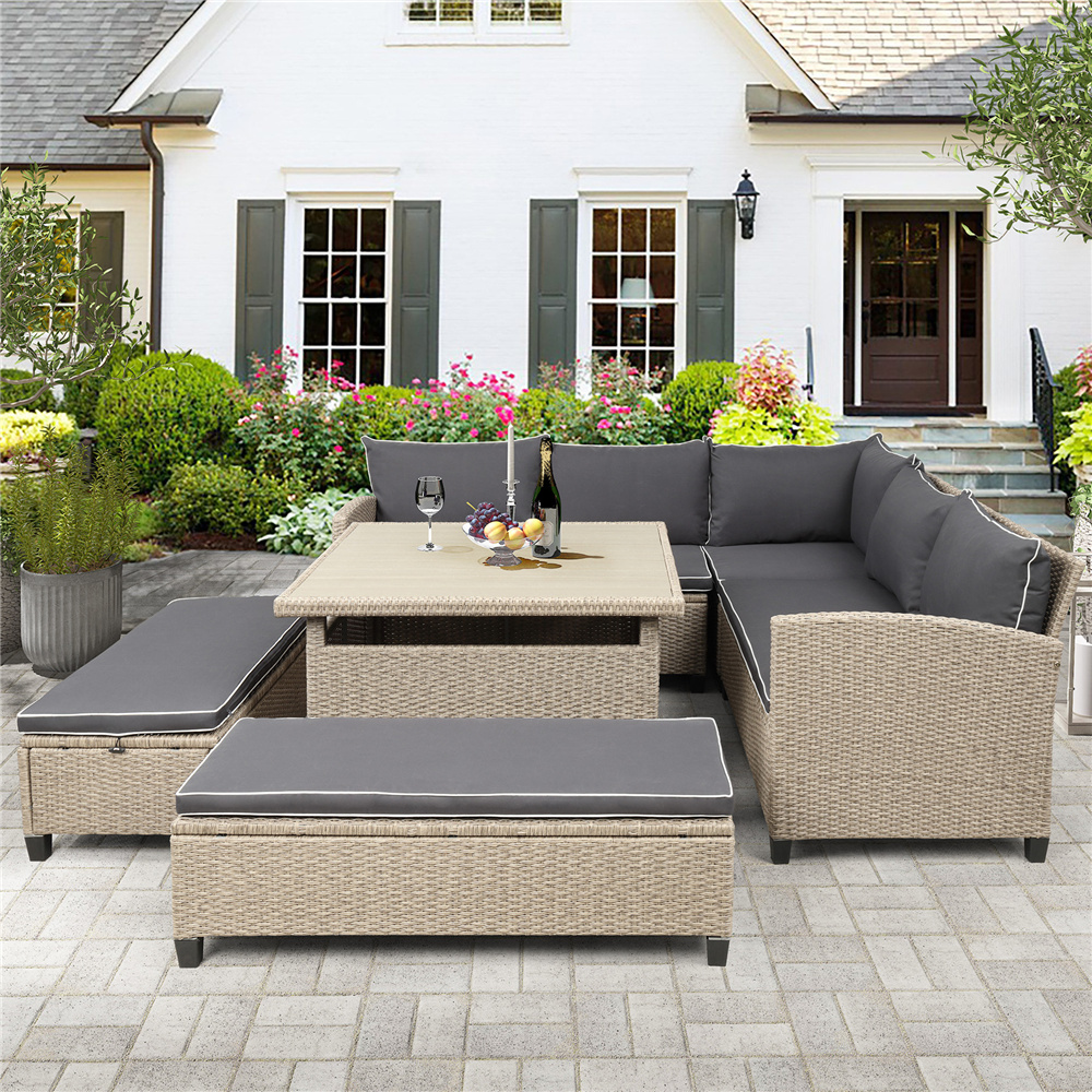 4 Piece Patio Sectional Sofa Set with Loveseat Sofa, Lounge Chair, Wicker Chair, Coffee Table, All-Weather Outdoor Conversation Set with Cushions for Backyard, Porch, Garden, Poolside,LLL1336 - image 1 of 8