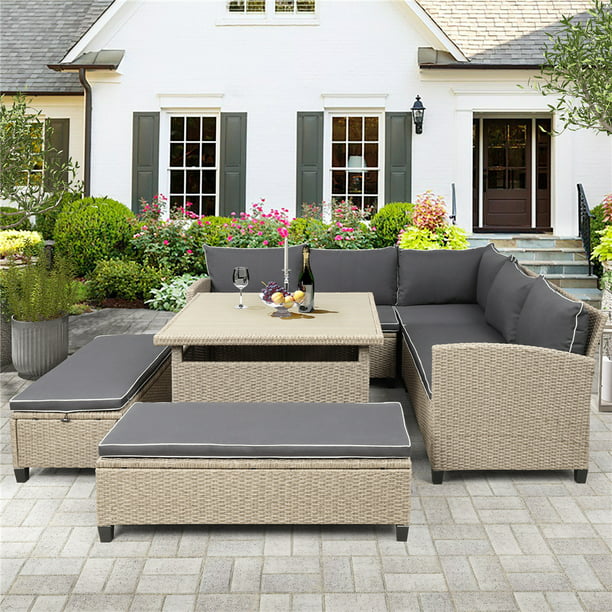 4 Piece Outdoor Deck Furniture Sets with Loveseat Sofa, Lounge Chair ...