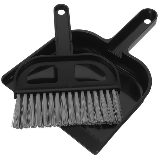 Mini cepillo de limpieza de escritorio, escoba pequeña y recogedor (negro)