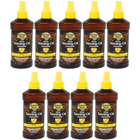 9 Pack Banana Boat Deep Tanning Oil Spray, With Sunscreen SPF 4, 8 Oz Each