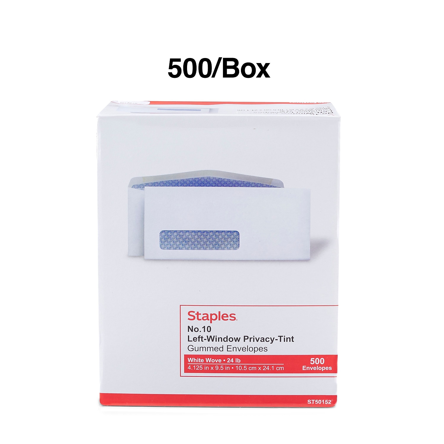 Staples Gummed Security Tinted Business Env. 4 1/8" x 9 1/2" White Wove 500/BX 918161
