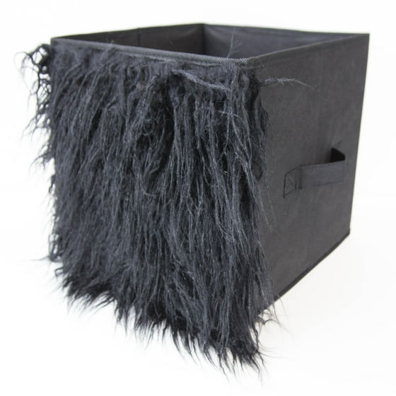 Home Basics Faux Fur Storage Bin Short Coat Black Com