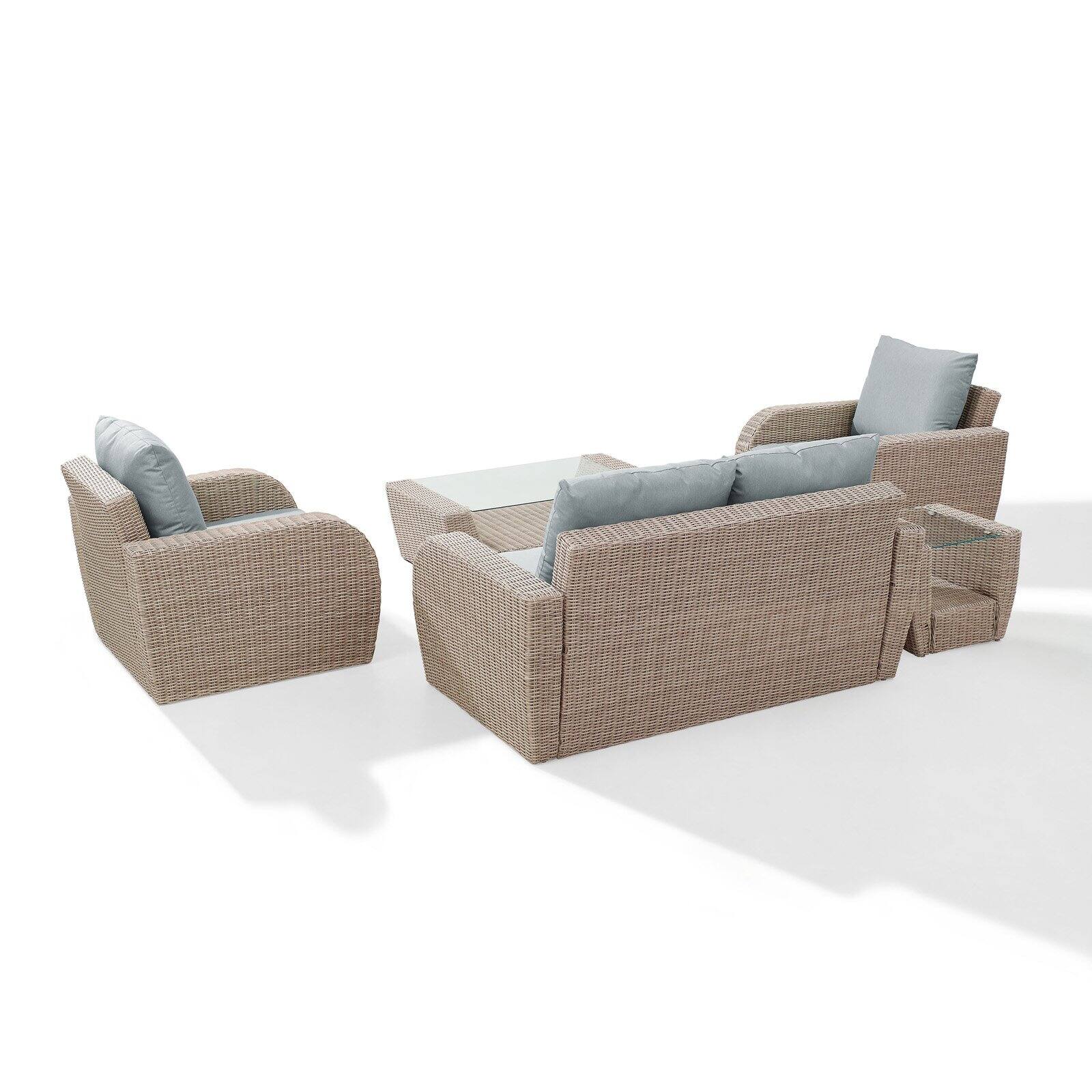 Crosley Furniture St Augustine 5 Pc Outdoor Wicker Seating Set With Oatmeal Cushion - Loveseat, Two Chairs, Coffee Table, Side Table - image 5 of 11