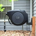 thumbnail image 3 of Vego Garden Hose Reel Retractable Hi-Flow x 100ft Wall Mounted Automatic Rewind, Any Length Lock with 9 Patterns Sprayer Nozzle, Quick Connector and Adjustable shot Nozzle-Tidepool Blue, 3 of 11