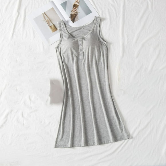 Camisón largo de algodón para mujer, con almohadilla para el pecho, holgado y cómodo, sin mangas
