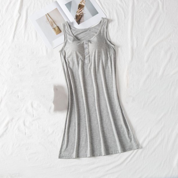 Camisón largo de algodón para mujer, con almohadilla para el pecho, holgado y cómodo, sin mangas