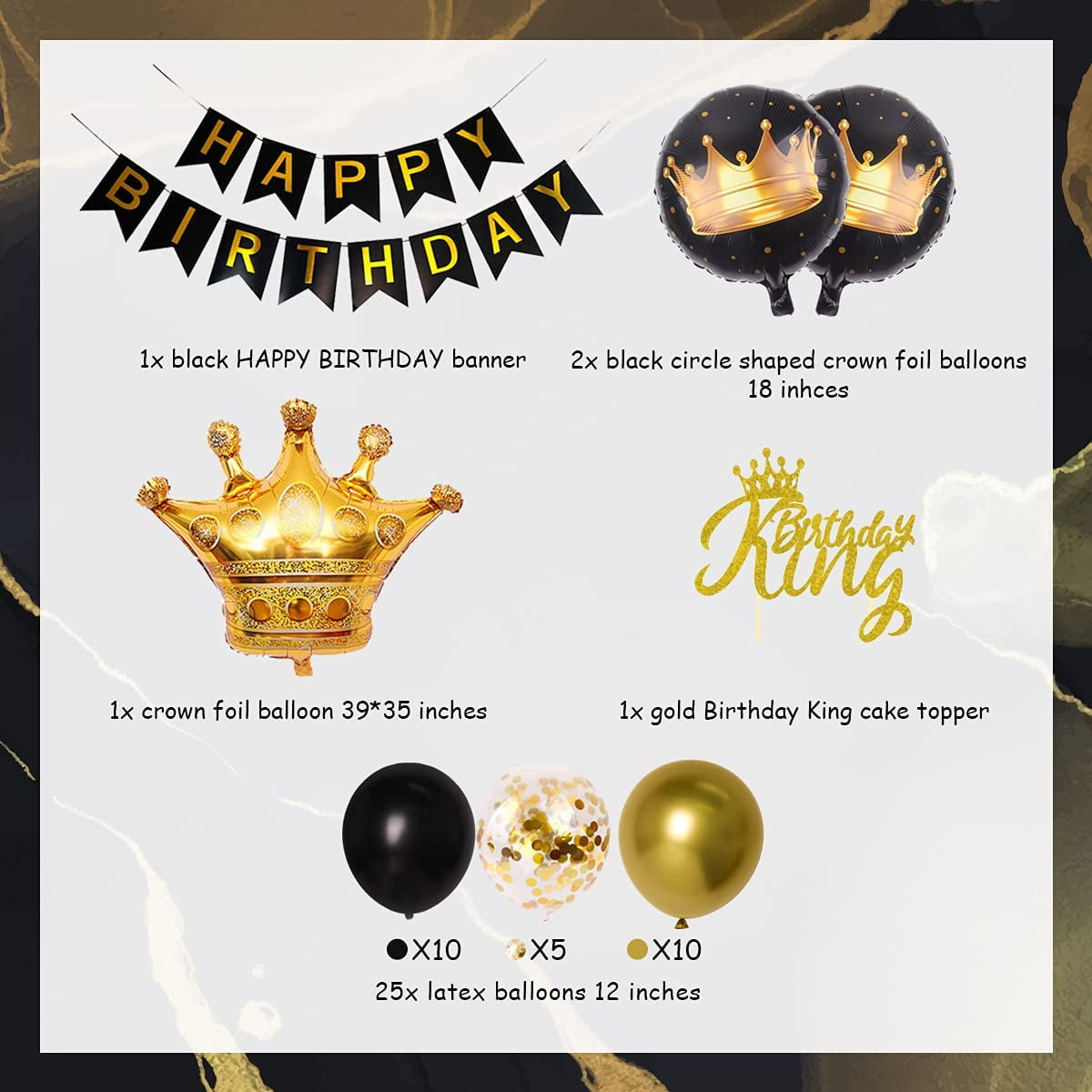 King Birthday Decorations For Men Black And Gold Balloons King Happy Birthday Balloons For Birthdays King Birthday Cake Topper Walmart Com