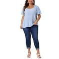thumbnail image 2 of Agnes Orinda Women's Plus Size Casual Tops Ruffle Sleeve Smocked Shoulder V Neck Summer Chiffon Blouse 2X Blue, 2 of 5