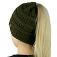 thumbnail image 2 of C.C BeanieTail Soft Stretch Cable Knit Messy High Bun Ponytail Beanie Hat, Dk Melange Gray, 2 of 4