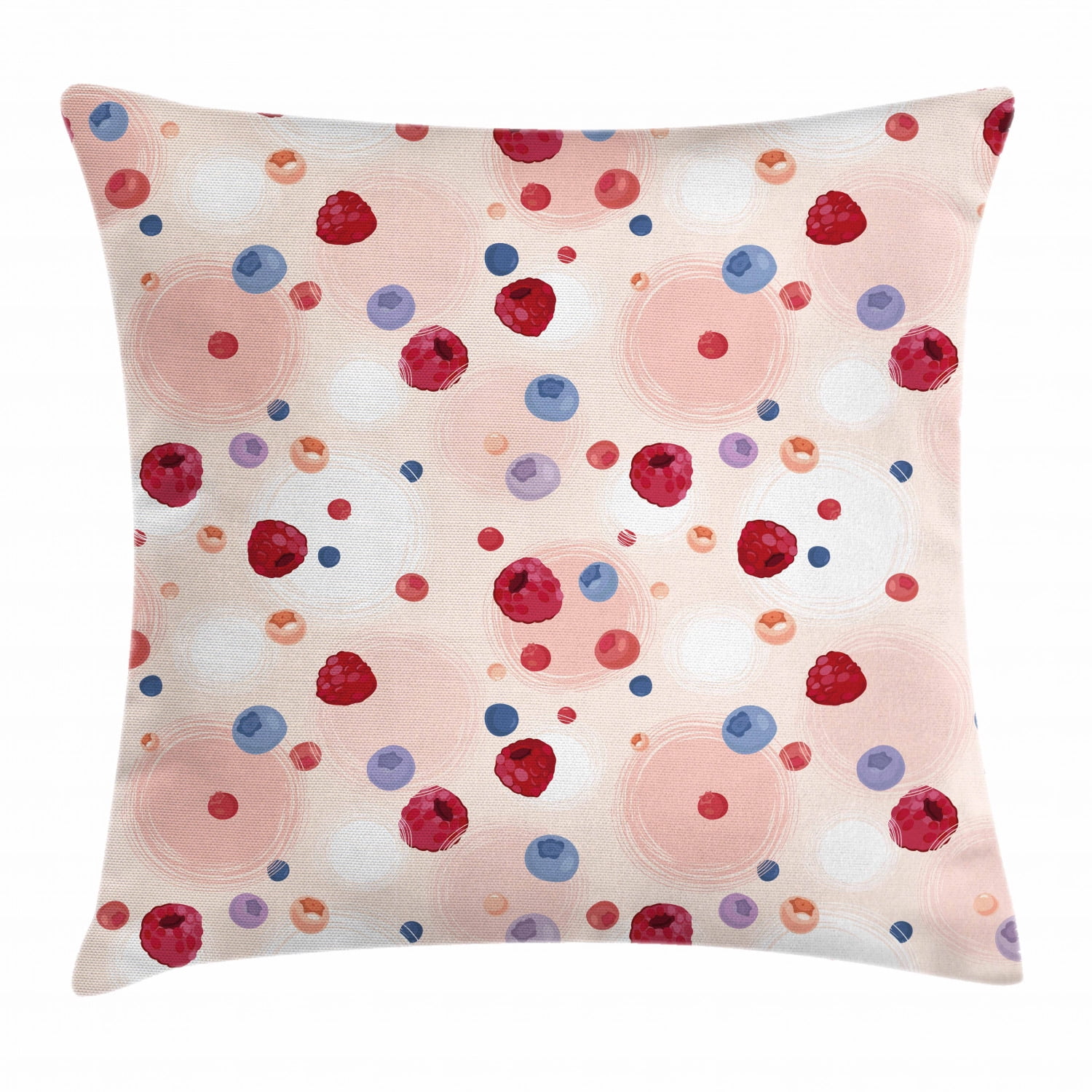Peach Throw Pillow Cushion Cover, Raspberries Blueberries Cranberries