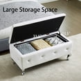 thumbnail image 3 of Storage Ottoman Bench, Faux Leather Upholstered Entryway Bench with Crystal Buttons and Silver Metal Legs, Large Storage Bench for End of Bed, Living Room, Bedroom, Entryway, White, 3 of 8