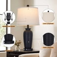 thumbnail image 6 of Cinkeda 25" Touch Control Table Lamp Set of 2, Black Sand-Textured Resin Body with Oatmeal Linen Shade, USB-A and Type-C Ports with AC Outlet, 3-Level Dimmable, E26 LED Bulb Included for Bedroom, 6 of 8