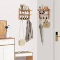 thumbnail image 4 of Coat Rack Wall Mount with Shelf, Pine Two-Tier Wall Shelf Mounted Coat and Key Hanger with 7 Heavy Duty Hooks 4 Key Hooks, Entryway Key Holder with Mail Holder for Bedroom,Living Room (Wood), 4 of 14