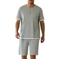 thumbnail image 2 of yillto Mens Pajamas Set Big and Tall Lightweight Summer Pjs Sleepwear Soft Comfy Short Sleeve Loungewear Shorts, 2 of 6