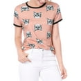 thumbnail image 1 of INSPIRE CHIC Women's Short Sleeve Contrast Cartoon Pet Print Tee Ringer T-Shirt Tops XL Pink, 1 of 6
