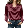 thumbnail image 3 of Asxite Plus Size Womens Tops Solid Relaxed Cowl Neck Long Sleeve Trendy Fall Casual Tees, 3 of 7