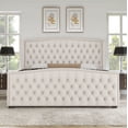 thumbnail image 4 of VanAcc King Size Platform Bed Frame, Velvet Upholstered Bed with Deep Button Tufted & Nailhead Trim Wingback Headboard/No Box Spring Required/Cream, 4 of 8