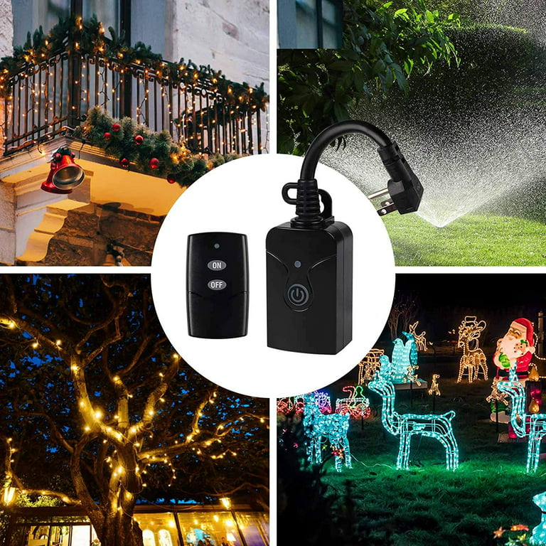 BN-LINK Outdoor Indoor Wireless Remote Control 3-Prong Outlet Weather Proof  Heavy Duty 15 AMP Compact (Black) 3 Grounded Outlets with Remote 6-inch  Cord 100ft Range ETL Listed (Battery Included) 