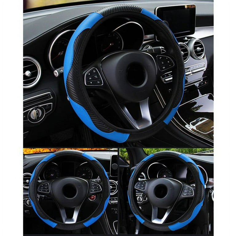 15“ Carbon Fiber Black Leather Car Steering Wheel Cover Non-slip Car  Accessories