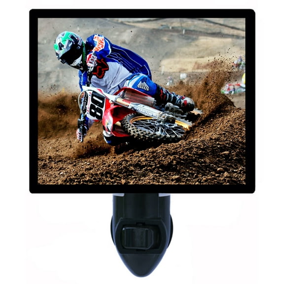 Night Light - Motocross. | Sports Theme, Includes Free Switchable Insert, 4W Bulb, E12 Base