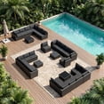thumbnail image 7 of Patio Furniture Set - All-Weather - 7 Piece Patio Outdoor Conversation Set, Modular Wicker Rattan Sectional Sofa for Backyard, Garden, Poolside, Balcony, Porch, Patio, Black/Black, 7 of 7