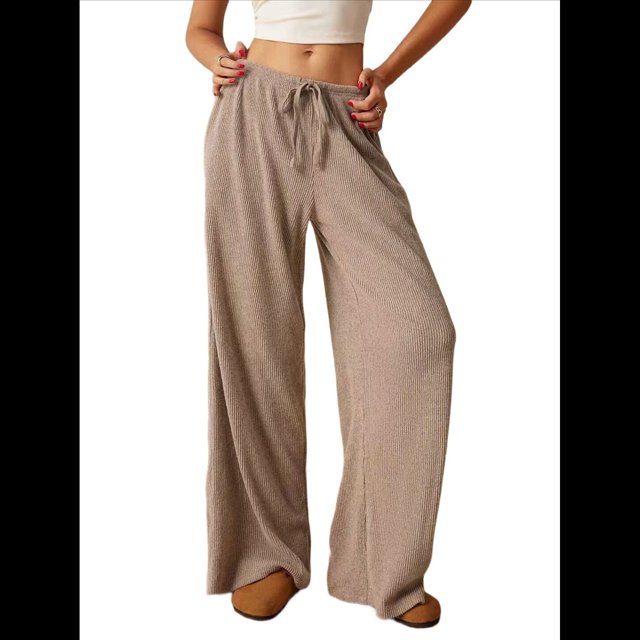 Pantalones Palazzo de Cintura Alta con Bolsillo y Pierna para Mujer, para Otoño e Invierno. Caqui XXL
