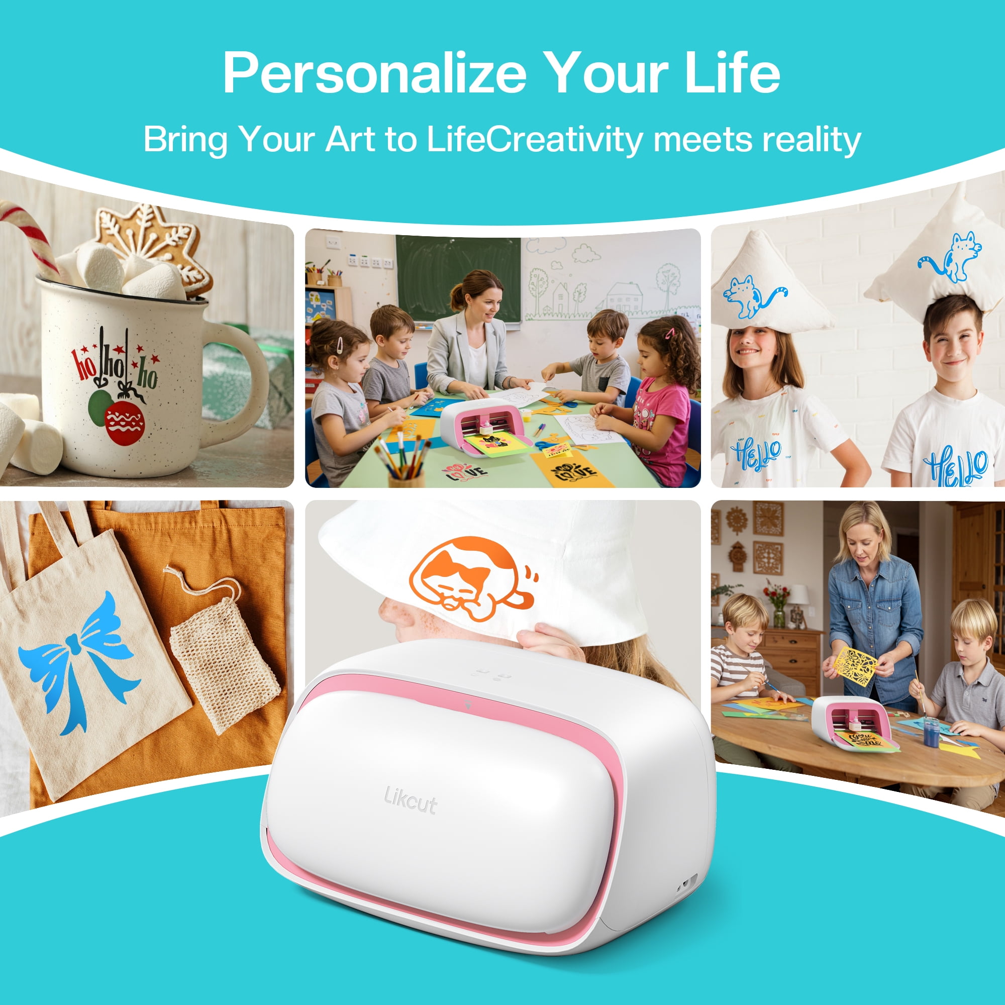 Likcut Joy Vinyl Cutter Machine & Digital Content Library Bundle - Includes 30 Images in Design Space App - Portable DIY Smart Machine for Family & School Fun Projects and Decorations, Pink
