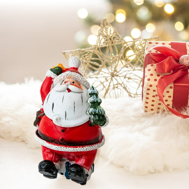 Figuras de Resina de Papá Noel y Muñeco de Nieve para Mesa | Decoración Festiva para Centros de Mesa y Repisas | Adornos Navideños Compactos Rojos para El Hogar y La Temporada