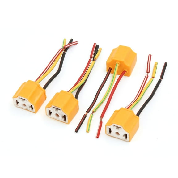Unique Bargains 4 Pcs Yellow Car Headlight Connector Plug H4 Lamp Bulb Socket
