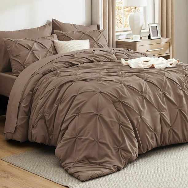 Juego de edredón Bedsure Queen Size, marrón, con 7 piezas