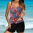 thumbnail image 3 of Srogem Tankini Swimsuits Two Piece Tummy Control Bathing Suits Blouson Swim Tank Top with Boy Shorts, 3 of 8