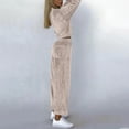 thumbnail image 4 of UPPADA Women's 2 Piece Outfits Long Sleeve Velvet Tops and Comfy Wide Leg Pants Two Piece Lounge Sets Tracksuits Matching Ladies Lounge Fleece Set with Pockets Beige,L, 4 of 8