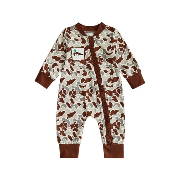BemeyourBBs Baby Boy Camo Romper Duck Embroidered Long Sleeve Zipper Jumpsuit