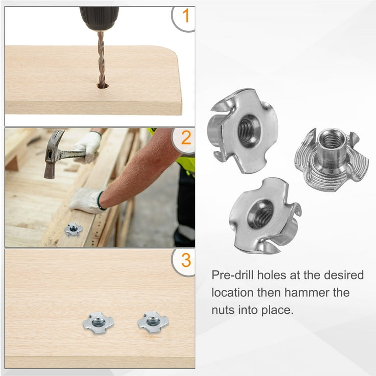 1/4u2033-20 T-nut, 304 Stainless Steel Threaded Insert, 4-Pronged Tee Nut