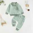 thumbnail image 2 of Caqnni Girl Baby Clothes Fall Winter Outfits Color Block Long Sleeve Crewneck Sweatshirt Stretchy Waist Pants Clothing for Girls 6 9 12 18 24 Months，Green，18-24 Months, 2 of 3