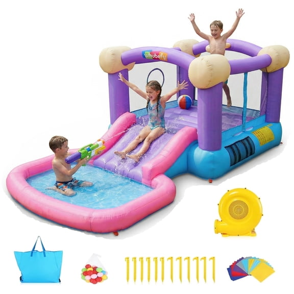 Inflatable Bounce House, 161"X82"X63" Indoor Outdoor Jumping House with 470W Blower, Water Slide Bouncy Castle for Kids Toddler 3~10 Years, Backyard Birthday Party Gifts