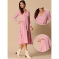 thumbnail image 2 of DARING DIVA Knit Ribbed Midi Deep V Wrap A-Line Dress M Pink, 2 of 5