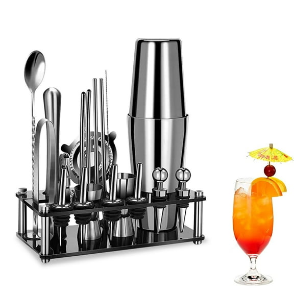Behome Bartender Kit, 20-Piece Boston Stainless Steel Bartender Kit with Acrylic Stand, Bar Set Cocktail Shaker Set for Drink Mixing, Silver