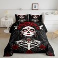 thumbnail image 2 of Homewish Gothic Sugar Skull Bride Queen Comforter Set for Kids, Red Rose Butterfly Comforter Sets Queen, Black Reversible, 3pcs, 1 Comforter and 2 Pillowcases, 2 of 6
