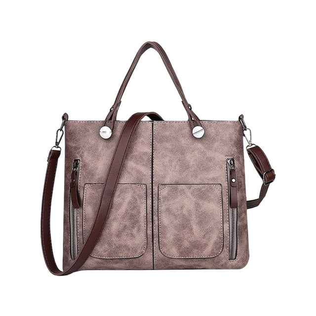 Bolso de Hombro de Cuero PU, Bolso Tote para Mujer con Múltiples Bolsillos, Estilo Retro, Correa Larga, Bolso Cruzado Rosa
