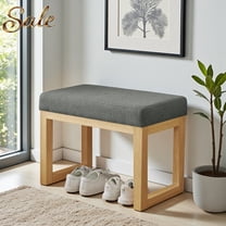 GZXS Cushioned Shoe Bench with Loop Yarn Fabric Seat & Solid Wood Legs, 25.5-Inch Small Entryway Bench for Bedroom or Hallway, Dark Gray