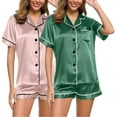 thumbnail image 2 of Pajamas Sets Women Satin Short Sleeve Sleepwear Button Down Loungewear Pjs Set with Pants, 2 of 4