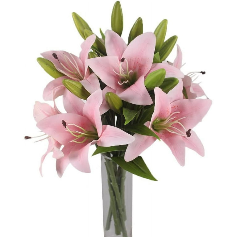 Lilium♡ Zukuco Artificial Lily Flowers,5 Pack Tiger Lily Branch with