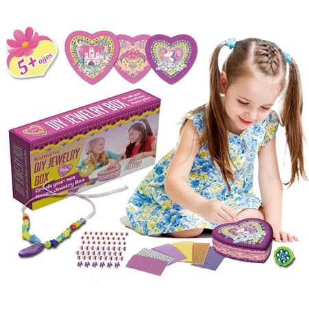 - Kidtastic Decorate Your Own Jewelry Box Craft Kit - Sticky Mosaics Unicorn, Castle & Floral Designs – Set of 3 Heart Shaped Trinket Boxes – Perfect Playdate or Party Activity for Girls!