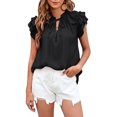 thumbnail image 1 of Mujer Color Puro Cuello En V Blusa Suelta Cómoda Moda Elegante Color Liso Volantes Manga Top Negro XL, 1 of 6