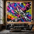 thumbnail image 6 of Metallic Shards Amid Neon Splashes and Stars, Dramatic Abstract for Graffiti Fans, Geometric Decor, Housewarming Gift, Tapestry Wall Hanging for Studio and Living Room, 6 of 7