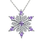 EVELYNI Sterling Silver Snowflake Pendant Necklace with Chain for Women Blue Cubic Zirconia 14K White Gold Plated Hypoallergenic Jewelry Gifts for Birthday Christmas