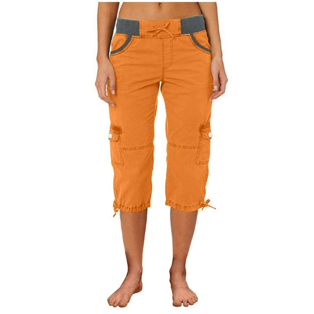 Admvng Pantalons Capri Décontractés pour Femmes avec Poches Couleur Unie Légers Cargo pour Randonnée M-3TG
